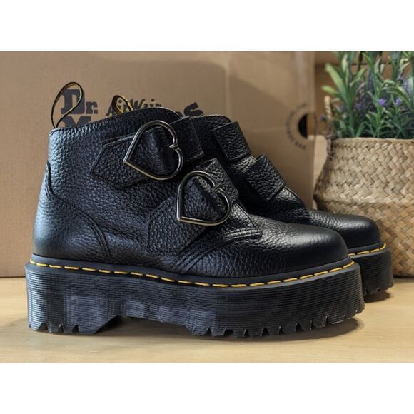 Dr. Martens Devon Heart Black Milled Nappa Leather Platform Boots UK 4 NIB - Picture 4 of 15